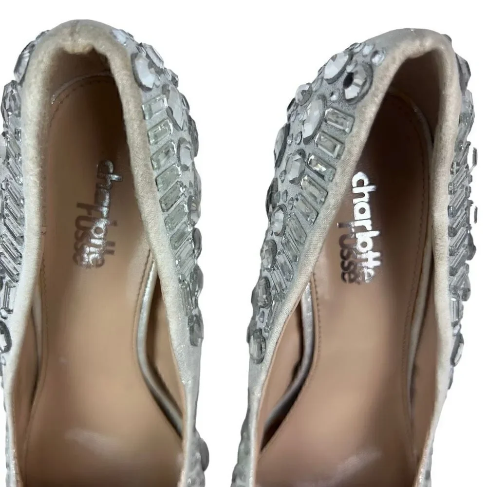 Charlotte Russe Elsa Heels Silver Studded Rhinestone Embellished 4.5 Heel Size 8